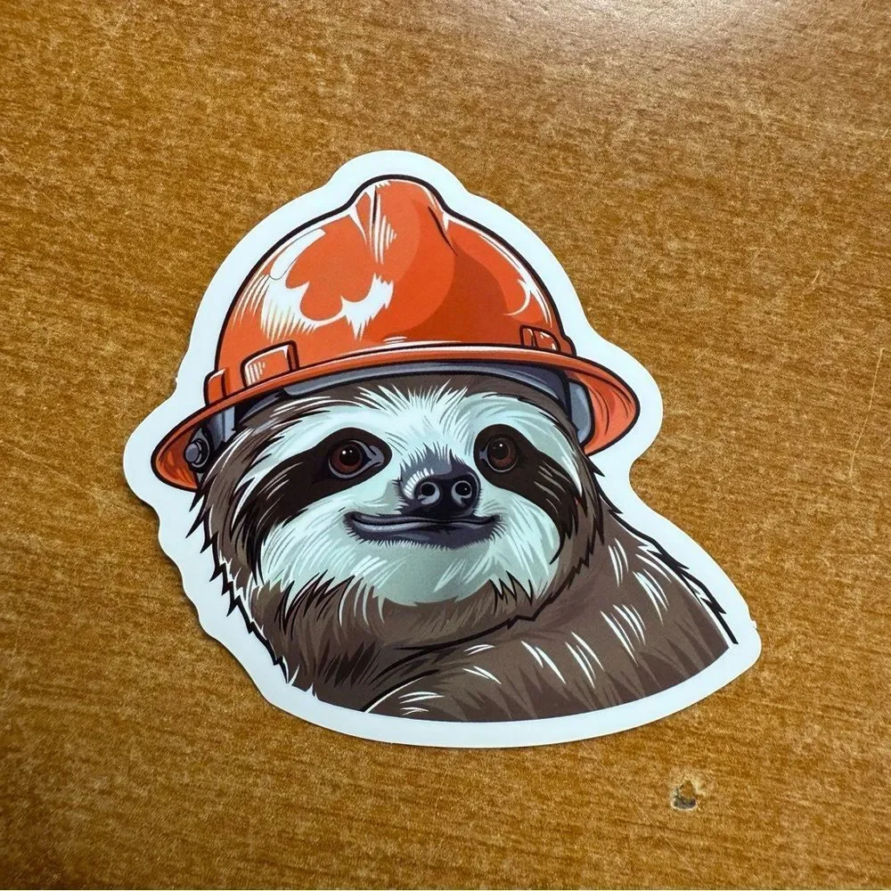 Adorable Sloth Sticker with Red Hard Hat‎